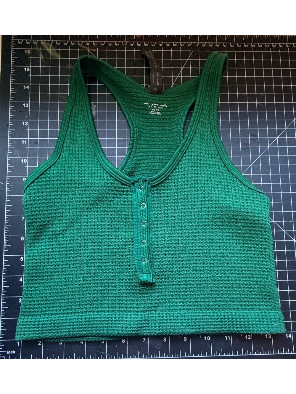 Out From Under Urban Outfitters Waffle Knit Henley Crop Tank Green Medium